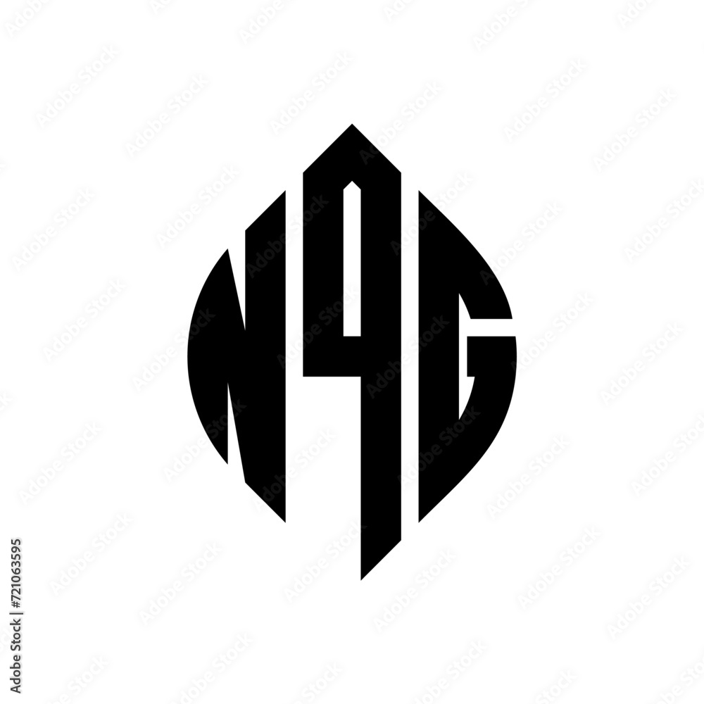 NQG circle letter logo design with circle and ellipse shape. NQG ellipse letters with typographic style. The three initials form a circle logo. NQG circle emblem abstract monogram letter mark vector.