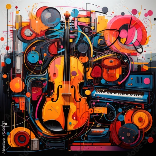 painting of musical instruments with a dark and funky theme