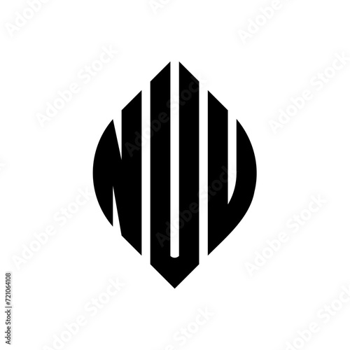 NUU circle letter logo design with circle and ellipse shape. NUU ellipse letters with typographic style. The three initials form a circle logo. NUU circle emblem abstract monogram letter mark vector.