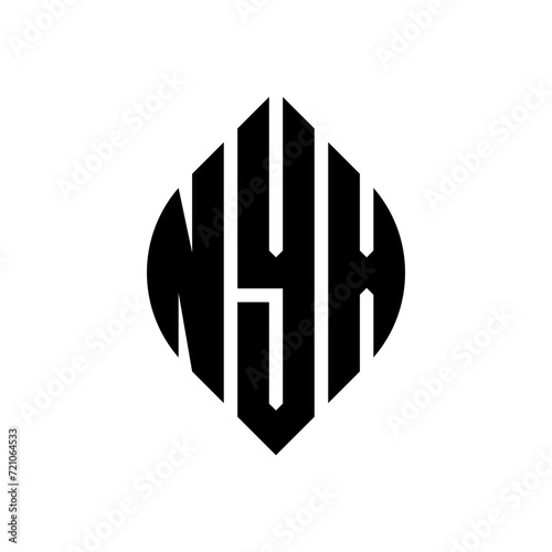 NYX circle letter logo design with circle and ellipse shape. NYX ellipse letters with typographic style. The three initials form a circle logo. NYX circle emblem abstract monogram letter mark vector.