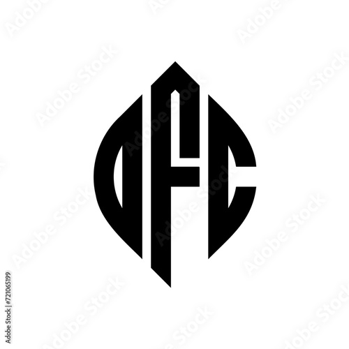 OFC circle letter logo design with circle and ellipse shape. OFC ellipse letters with typographic style. The three initials form a circle logo. OFC circle emblem abstract monogram letter mark vector.
