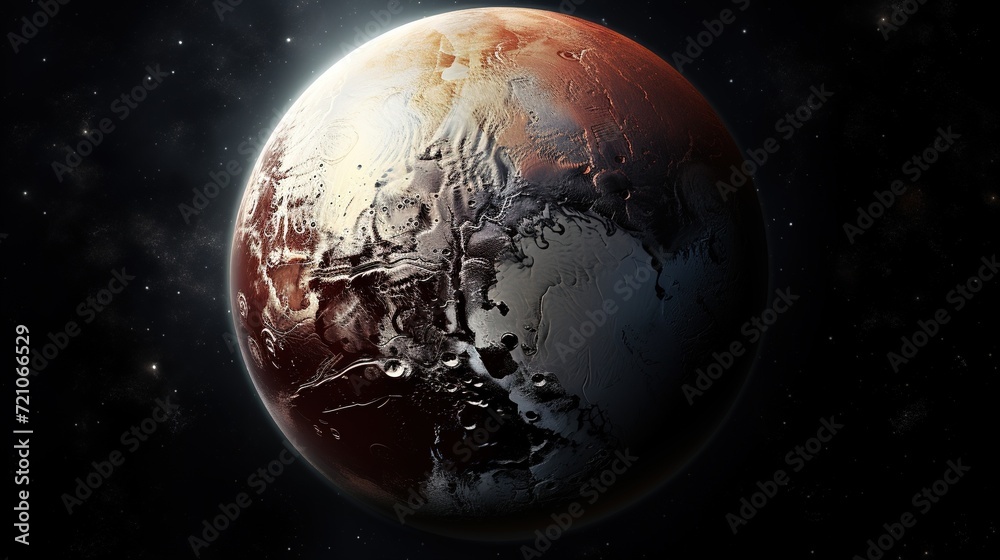 Fototapeta premium Pluto Planet in Space. Celestial, Cosmic, Solar System, Astronomy, Universe, Galactic, Planetary 