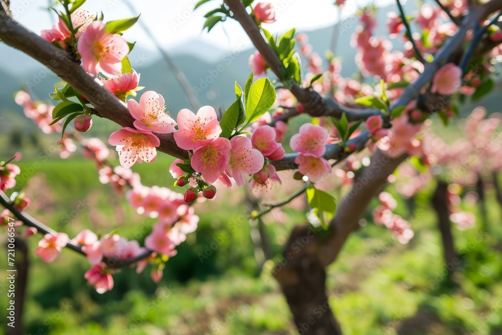 Blooming peach in the garden. The concept for the development of horticultural farms, small businesses, growing non-GMO products.
Blooming peach in the garden. The concept for the development of horticultural farms, small businesses, growing non-GMO products.
