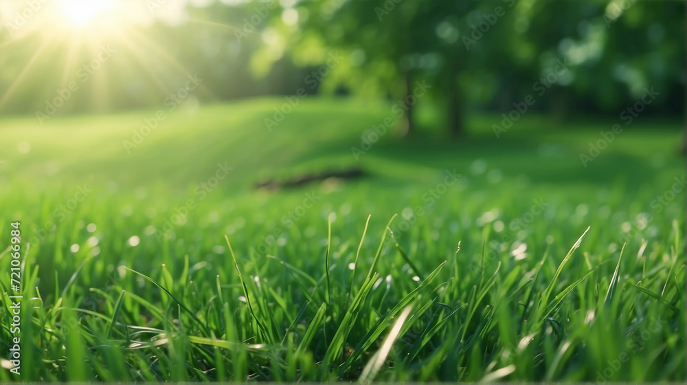 Green grass with small flowers, environment background, Go green. 