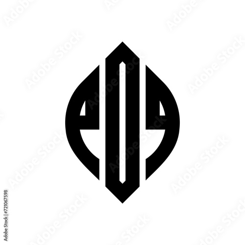 PDQ circle letter logo design with circle and ellipse shape. PDQ ellipse letters with typographic style. The three initials form a circle logo. PDQ circle emblem abstract monogram letter mark vector.