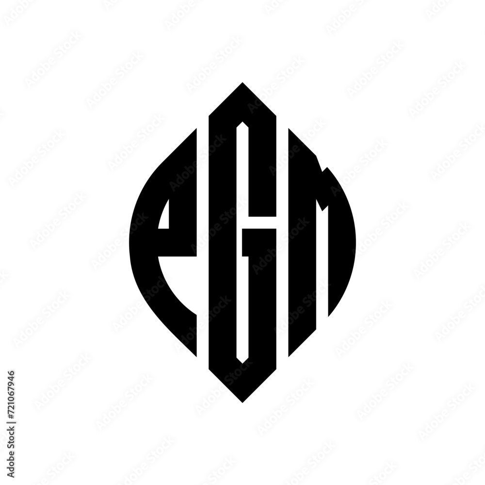 PGM circle letter logo design with circle and ellipse shape. PGM ellipse letters with typographic style. The three initials form a circle logo. PGM circle emblem abstract monogram letter mark vector.