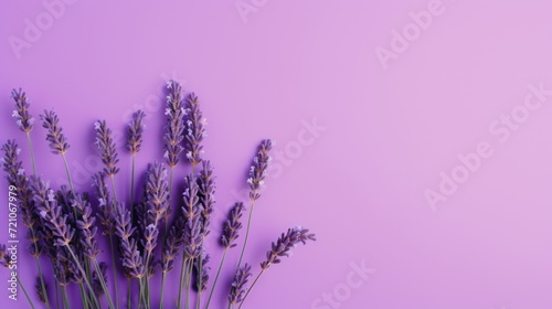 Minimal Style of Lavender Flowers on a Purple Background AI Generated
