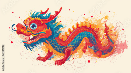 Chinese new year flat drawing with a cute and funny Chinese dragon with rich and vibrant red color palette   exaggerated expression