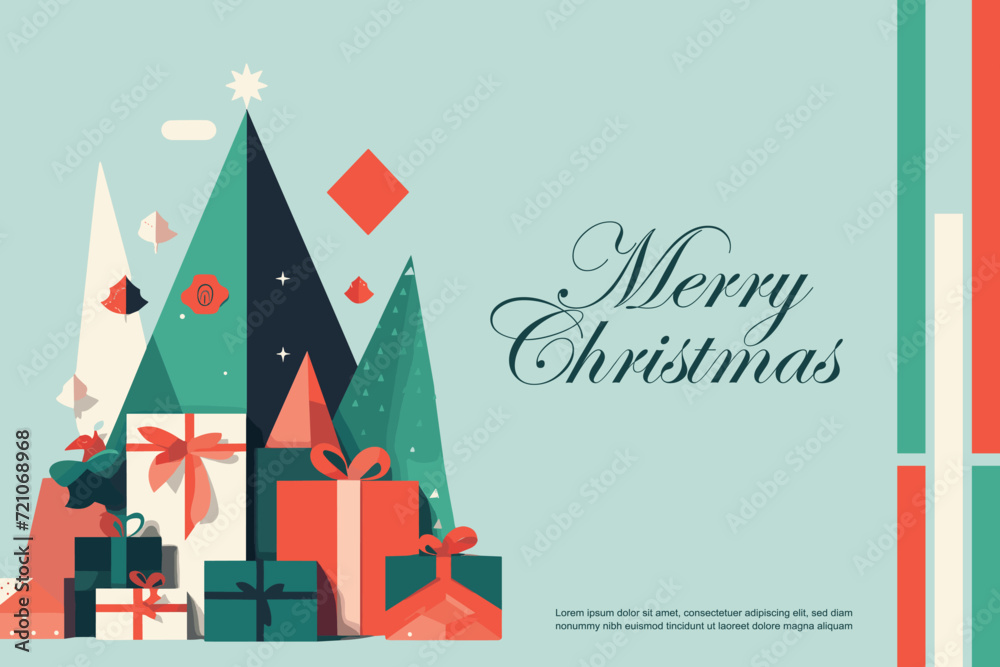 Vector illustration of Christmas card, Generative AI image.