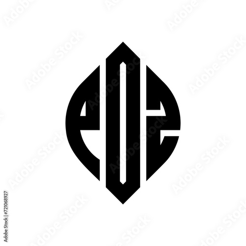 POZ circle letter logo design with circle and ellipse shape. POZ ellipse letters with typographic style. The three initials form a circle logo. POZ circle emblem abstract monogram letter mark vector.