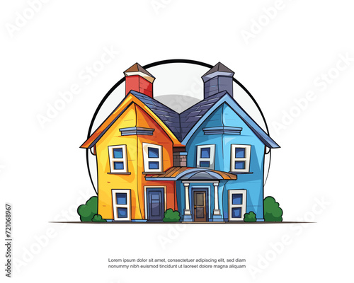 vector illustration of colorful home icon, real state symbol. Generative AI image.