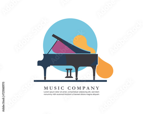 Vector illustration of colorful piano business logo. Generative AI image.