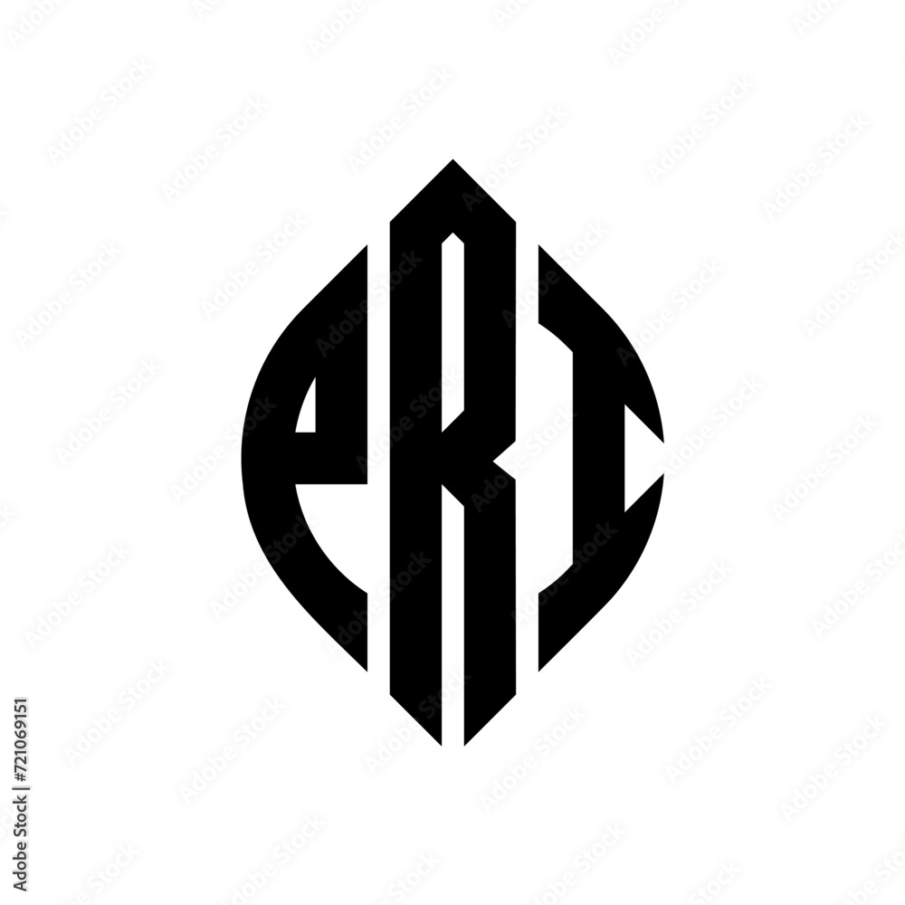 PRI circle letter logo design with circle and ellipse shape. PRI ellipse letters with typographic style. The three initials form a circle logo. PRI circle emblem abstract monogram letter mark vector.