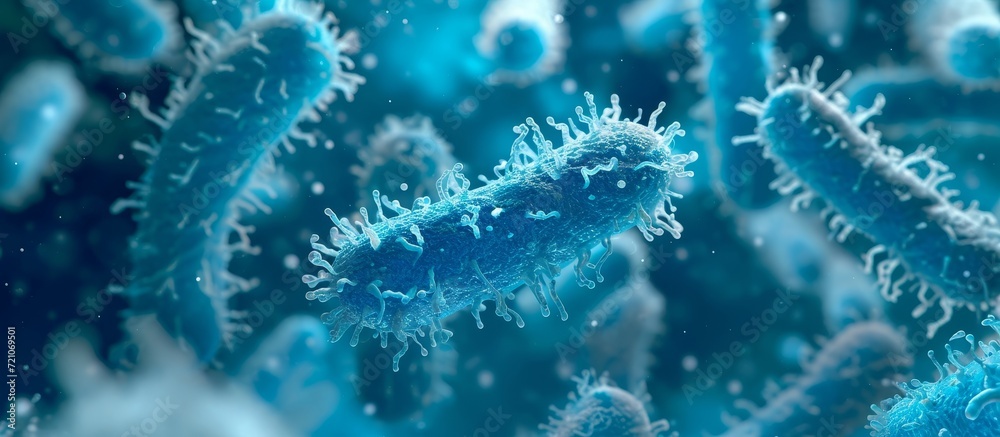 Fototapeta premium Close Up 3D Microscopic View of Blue Bacteria