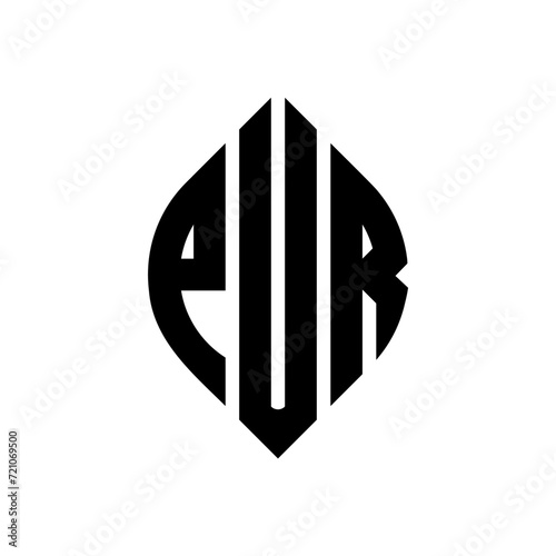 PUR circle letter logo design with circle and ellipse shape. PUR ellipse letters with typographic style. The three initials form a circle logo. PUR circle emblem abstract monogram letter mark vector.