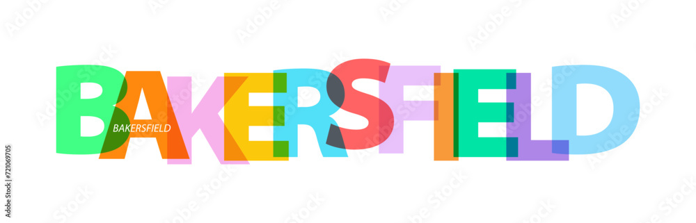BAKERSFIELD. The name of the city on a white background. Vector design template for poster, postcard, banner BAKERSFIELD. The name of the city on a white background. Vector design template for poster, postcard, banner