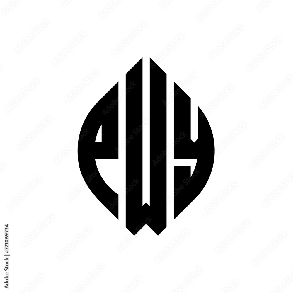 PWY circle letter logo design with circle and ellipse shape. PWY ellipse letters with typographic style. The three initials form a circle logo. PWY circle emblem abstract monogram letter mark vector. PWY circle letter logo design with circle and ellipse shape. PWY ellipse letters with typographic style. The three initials form a circle logo. PWY circle emblem abstract monogram letter mark vector.
