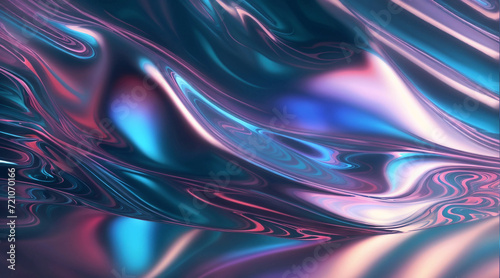 Abstract background with iridescent waves blue, purple, and green.The colors are metallic and shiny
