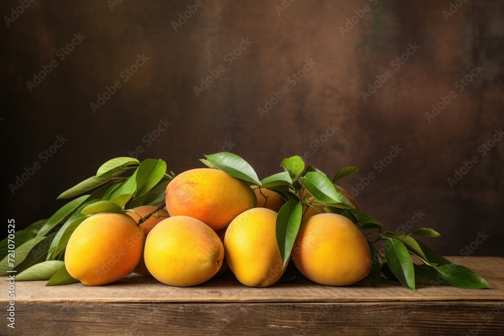 Minimal Mangos on Rustic Wooden Background AI Generated