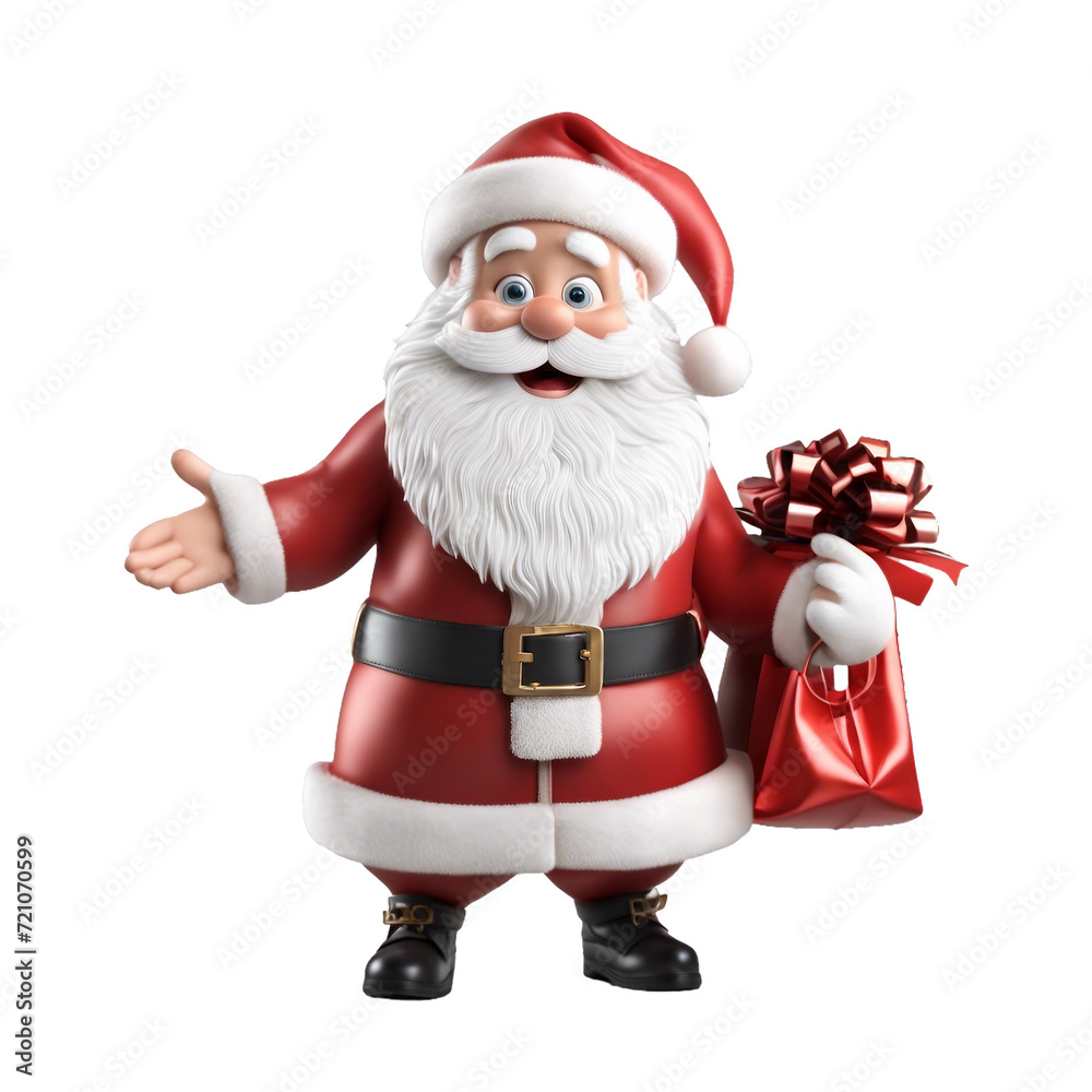 Happy Santa Claus delivers gift packages white background Happy Santa Claus delivers gift packages white background