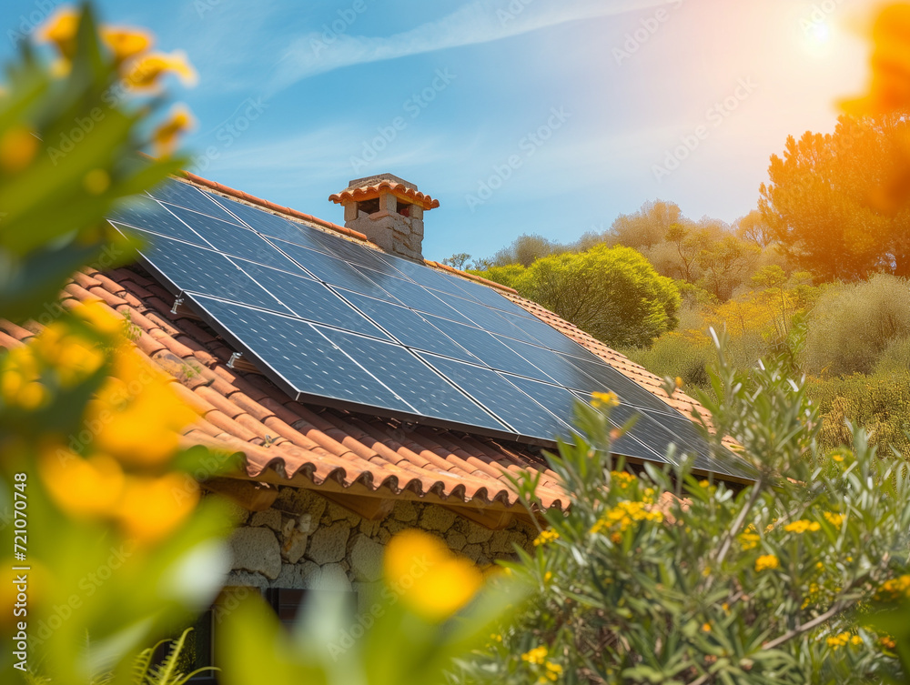 Φωτογραφία Newly build houses with solar panels attached on the roof against a sunny sky Cl