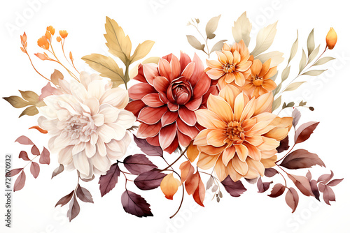 Autumn Floral Watercolor Illustration: Corner Border with Dahlia, Rose, and Eucalyptus