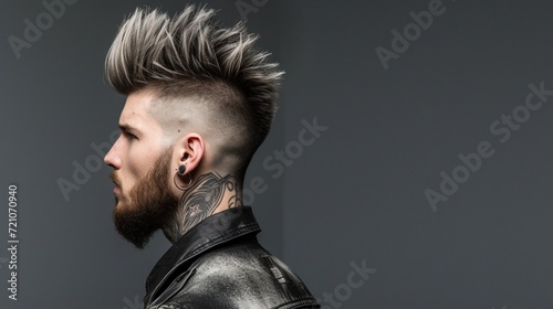 Men's modern faux hawk with faded sides, showcasing a contemporary and edgy take on the classic mohawk hairstyle for a bold and trendy appearance. photo