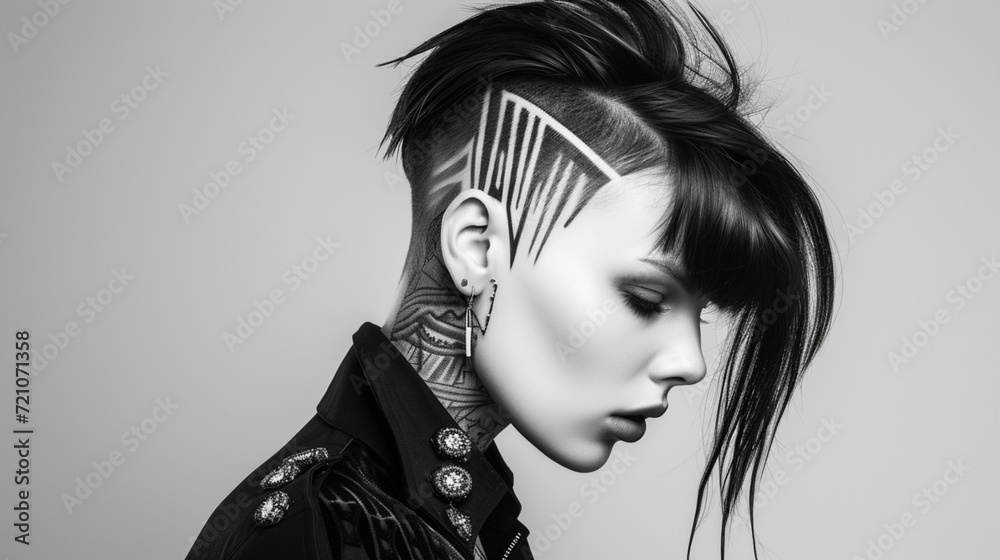 Φωτογραφία Women's edgy and asymmetrical undercut with shaved sides, incorporating bold geometric patterns for a daring and contemporary hairstyle