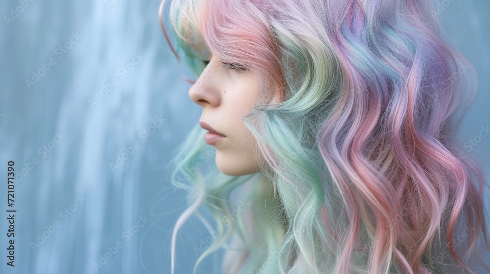 Women's ethereal and whimsical mermaid waves hairstyle with soft curls and a mystical color palette, creating a dreamy and enchanting appearance.