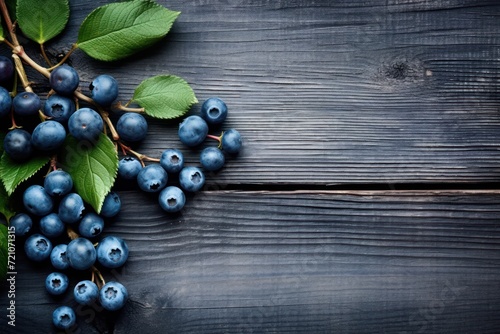 Minimal Style Blueberries on Rustic Wooden Background AI Generated