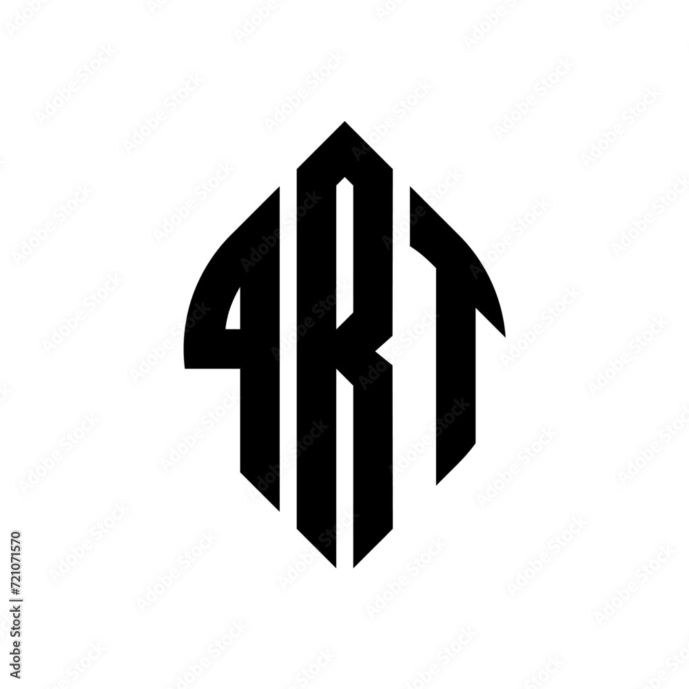 QRT circle letter logo design with circle and ellipse shape. QRT ellipse letters with typographic style. The three initials form a circle logo. QRT circle emblem abstract monogram letter mark vector.