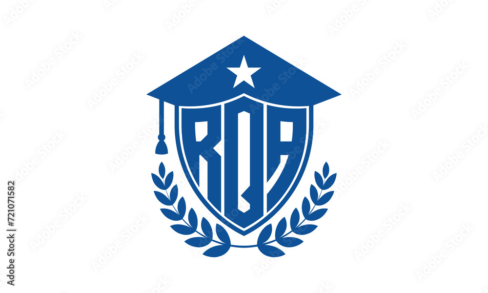 RQA three letter iconic academic logo design vector template. monogram, abstract, school, college, university, graduation cap symbol logo, shield, model, institute, educational, coaching canter, tech RQA three letter iconic academic logo design vector template. monogram, abstract, school, college, university, graduation cap symbol logo, shield, model, institute, educational, coaching canter, tech