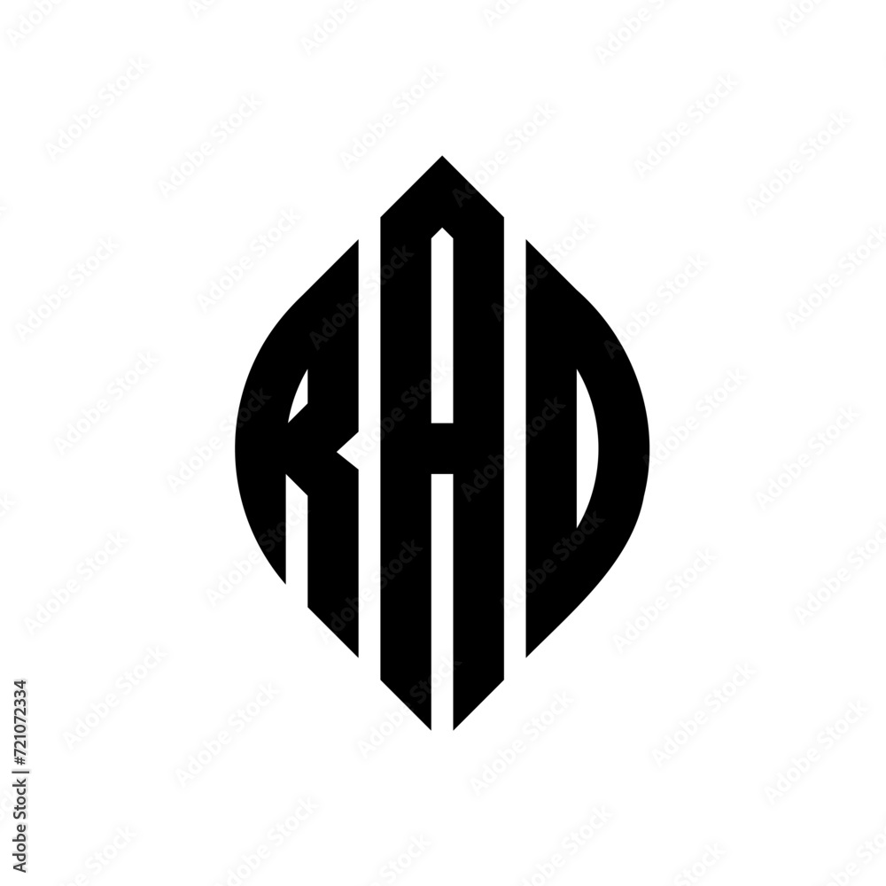 RAD circle letter logo design with circle and ellipse shape. RAD ellipse letters with typographic style. The three initials form a circle logo. RAD circle emblem abstract monogram letter mark vector.