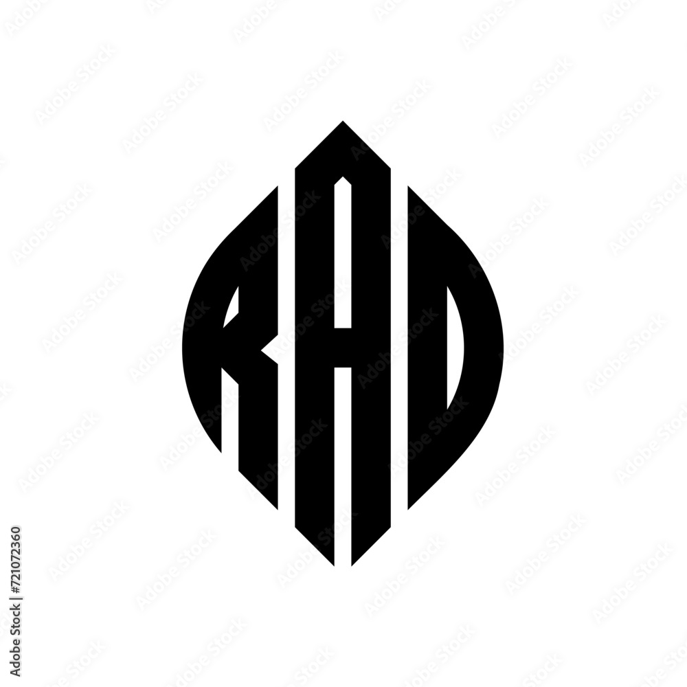 RAO circle letter logo design with circle and ellipse shape. RAO ellipse letters with typographic style. The three initials form a circle logo. RAO circle emblem abstract monogram letter mark vector.