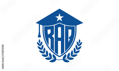 RAQ three letter iconic academic logo design vector template. monogram, abstract, school, college, university, graduation cap symbol logo, shield, model, institute, educational, coaching canter, tech photo