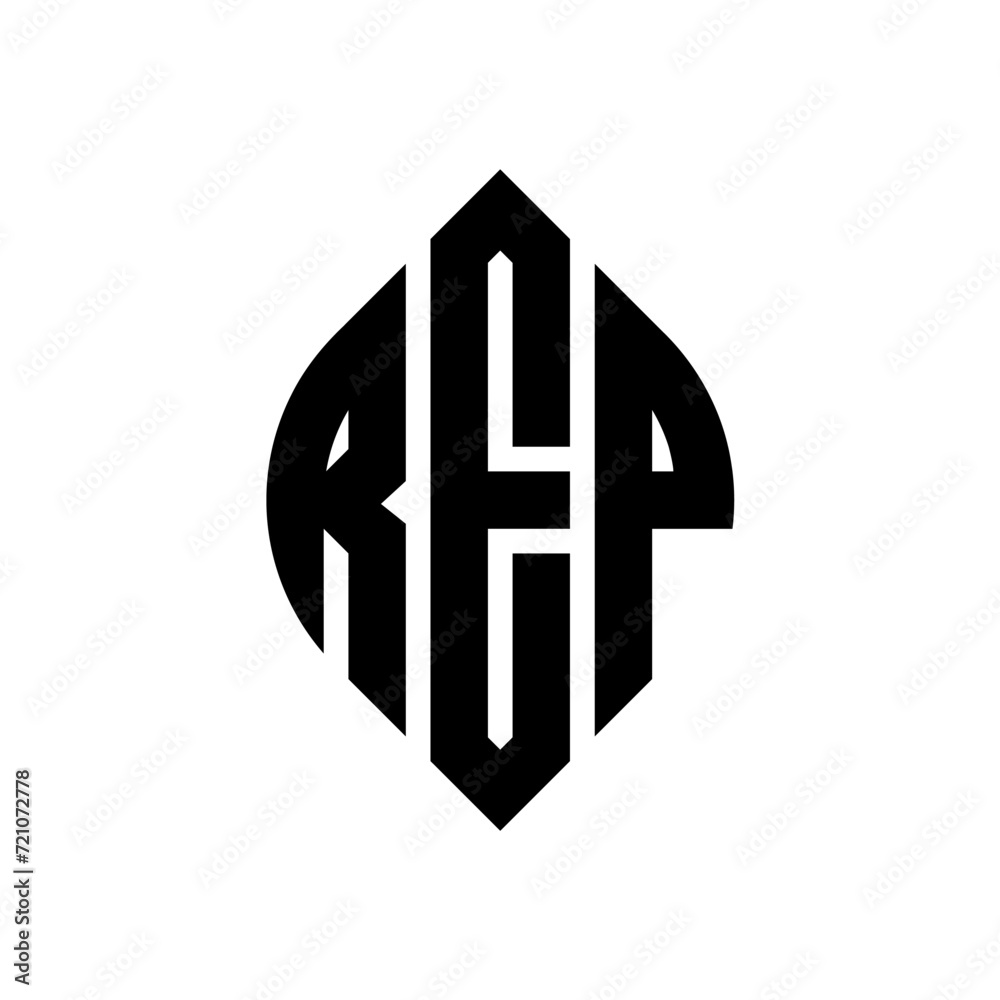 REP circle letter logo design with circle and ellipse shape. REP ellipse letters with typographic style. The three initials form a circle logo. REP circle emblem abstract monogram letter mark vector.