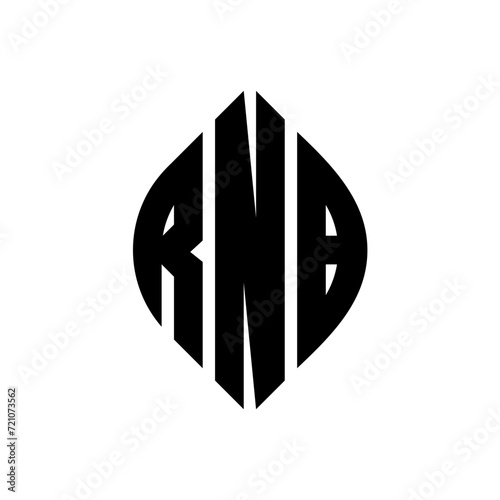 RNB circle letter logo design with circle and ellipse shape. RNB ellipse letters with typographic style. The three initials form a circle logo. RNB circle emblem abstract monogram letter mark vector.