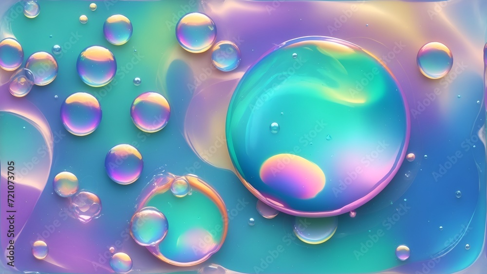 Abstract colorful background with oil drops in water, close-up