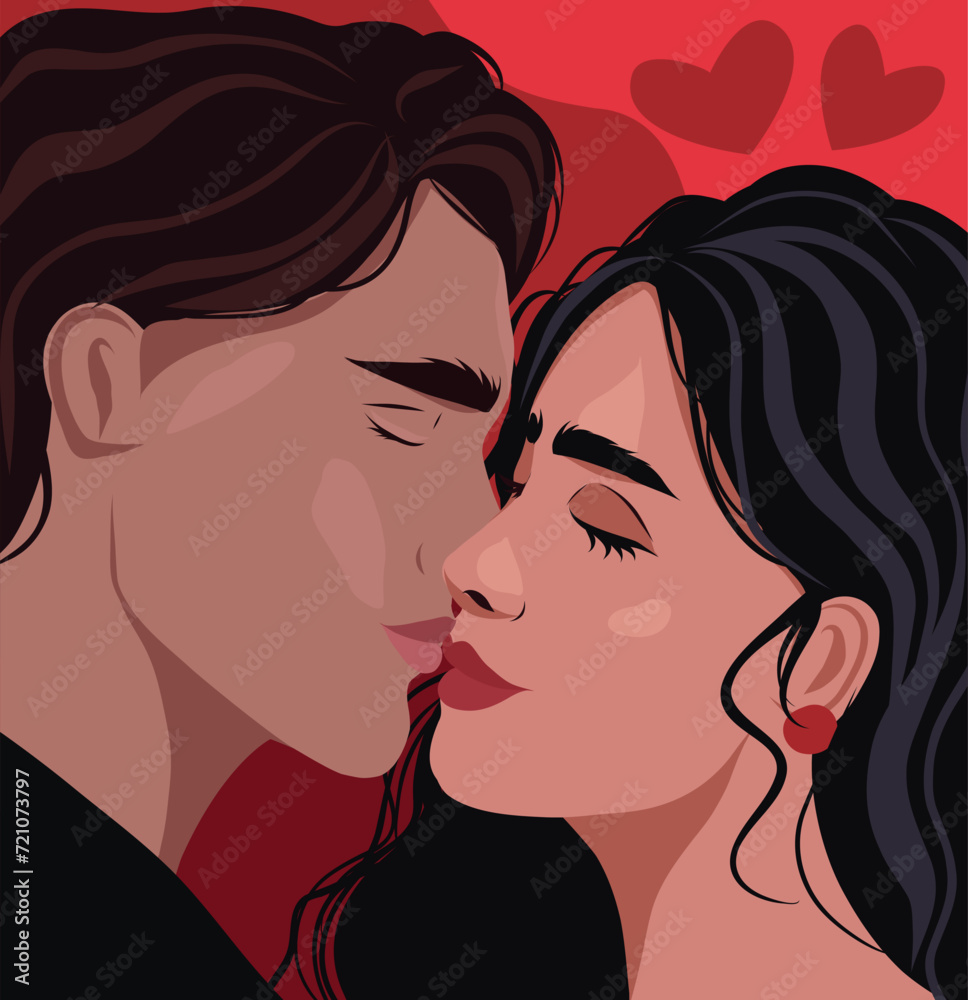 Vector illustration of lovers portrait beautiful couple man and woman banner postcard poster for Valentine's Day