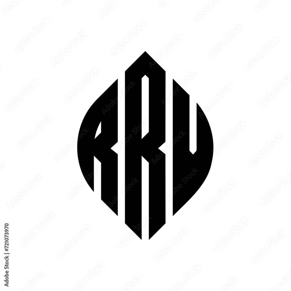 RRV circle letter logo design with circle and ellipse shape. RRV ellipse letters with typographic style. The three initials form a circle logo. RRV circle emblem abstract monogram letter mark vector.