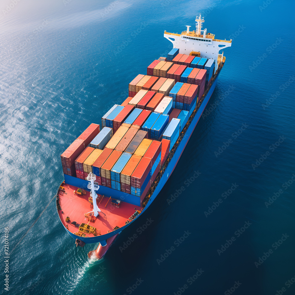 Fototapeta premium Top view container ship or cargo shipping business logistic import and export
