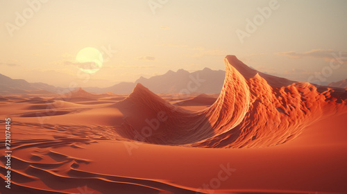In the surreal desert landscape  undulating dunes stretch endlessly beneath a sky painted in dreamlike hues  creating an otherworldly panorama of arid beauty. Shadows play across the surreal terrain  