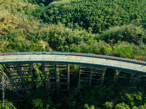 .Aerial view from flying drone Huai Tong Bridge is the highest bridge in Thailand, .the bridge that connects Between the northeastern and northern regions..The bridge is in perfect nature
