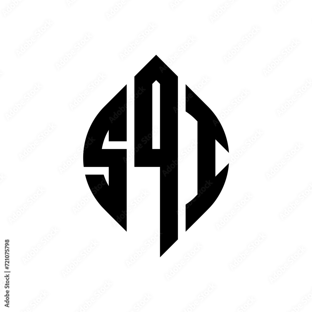SQI circle letter logo design with circle and ellipse shape. SQI ellipse letters with typographic style. The three initials form a circle logo. SQI circle emblem abstract monogram letter mark vector.