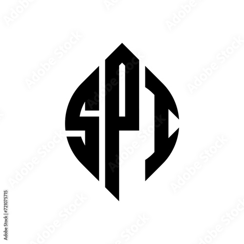 SPI circle letter logo design with circle and ellipse shape. SPI ellipse letters with typographic style. The three initials form a circle logo. SPI circle emblem abstract monogram letter mark vector.