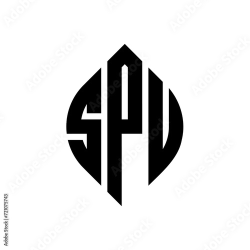 SPU circle letter logo design with circle and ellipse shape. SPU ellipse letters with typographic style. The three initials form a circle logo. SPU circle emblem abstract monogram letter mark vector.