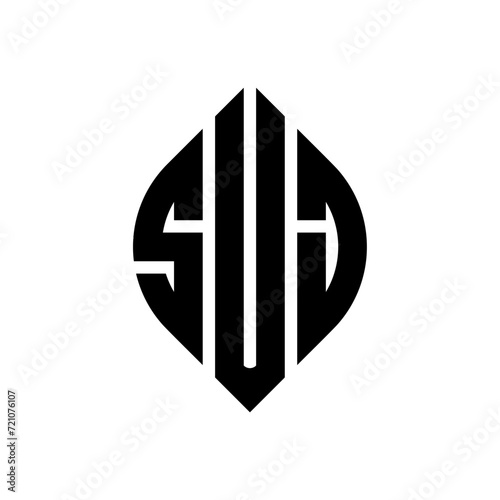 SUJ circle letter logo design with circle and ellipse shape. SUJ ellipse letters with typographic style. The three initials form a circle logo. SUJ circle emblem abstract monogram letter mark vector.