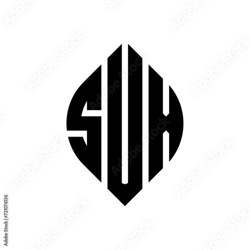 SUX circle letter logo design with circle and ellipse shape. SUX ellipse letters with typographic style. The three initials form a circle logo. SUX circle emblem abstract monogram letter mark vector. photo