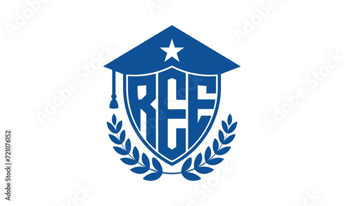 REE three letter iconic academic logo design vector template. monogram, abstract, school, college, university, graduation cap symbol logo, shield, model, institute, educational, coaching canter, tech