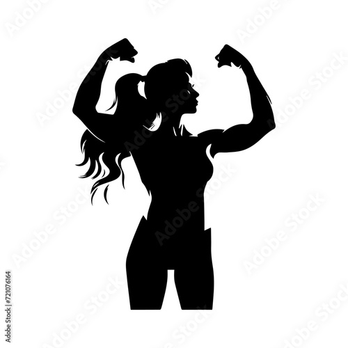 Silhouette of a muscular woman flexing her arms